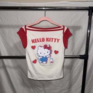 Hello Kitty Vintage Style Ringer Baby Tee, White/Red - Women's Size S